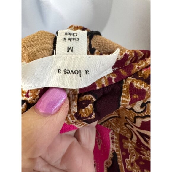 NWT a loves a  Medium Pink Paisley Tie-Neck Blouse Ruffle French Preppy Boho - Picture 8 of 11